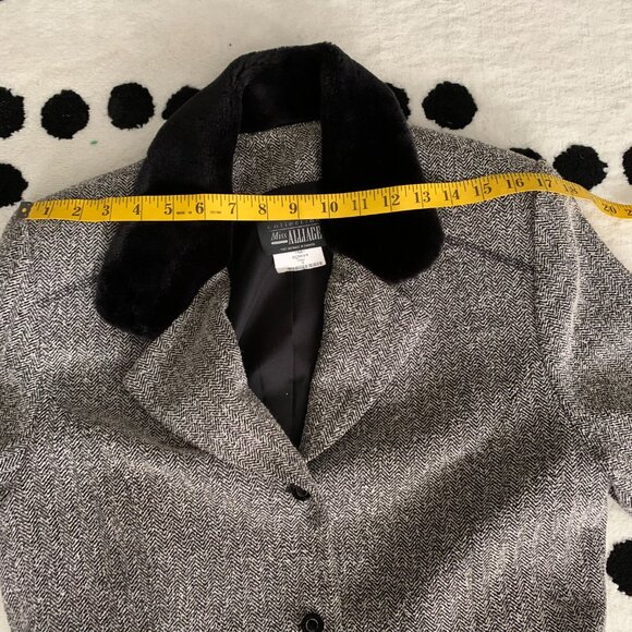 Vintage Pant Suit Tweed Herringbone Faux Fur Collar Blazer High Rise 2 Piece Set - Picture 13 of 16